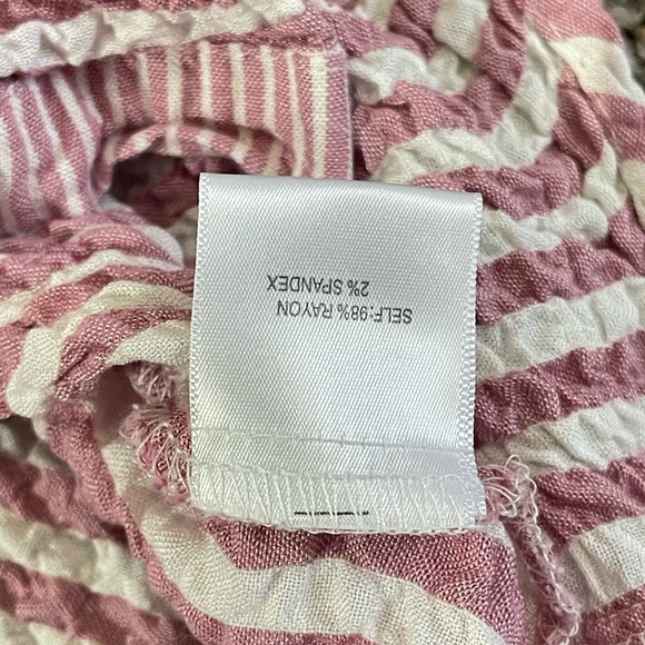 Jane and Delancey Pink White Striped Button Up Shirt Relaxed Crinkle Top Size L - Picture 6 of 6